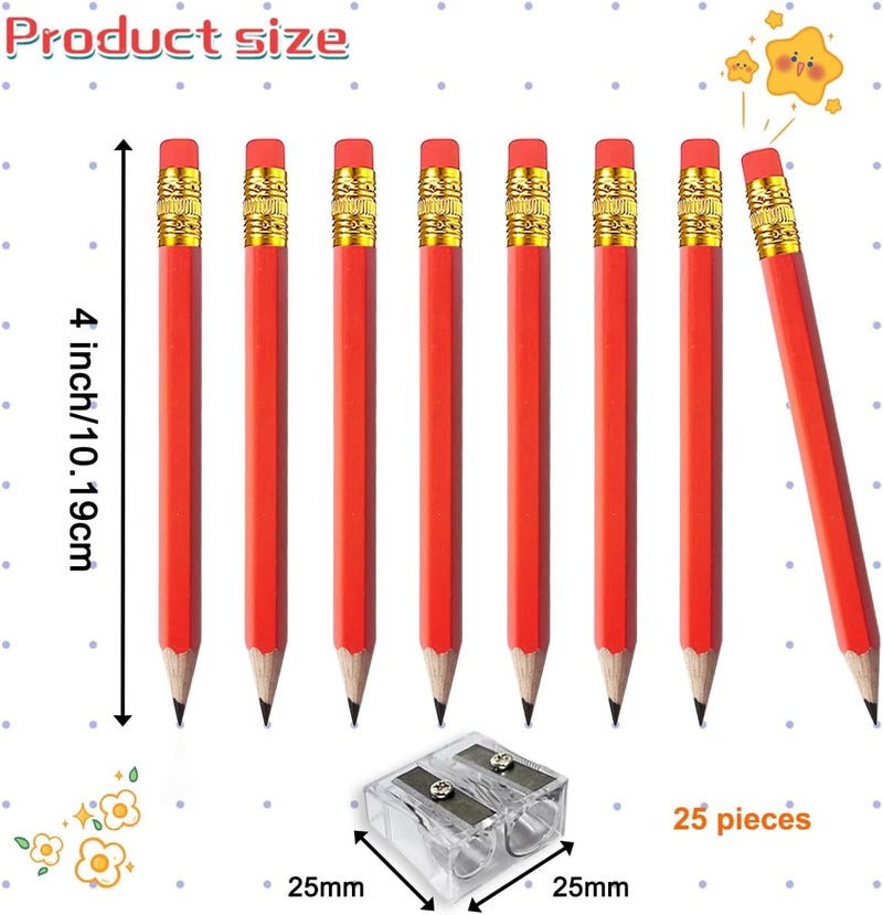 Adhere 25pcs Golf Pencils with eraser Hexagon Wooden Pencils Graphite 2B for Golf Event Scoring,Classroom,Wedding,Company Meetings,Pew, Pocket (Red) - Image 2